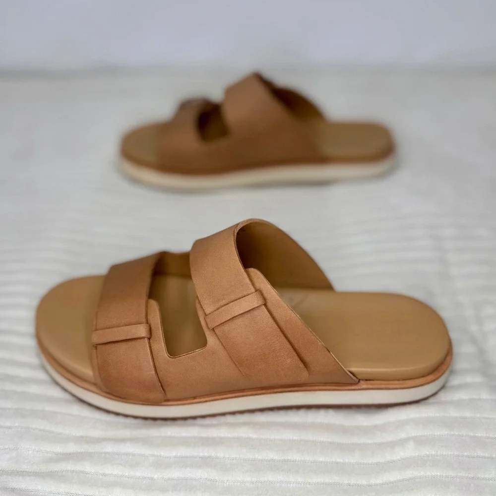 Nisolo Ella Go-To Flatform Women's 8 Sandal Almond Leather Double Strap Slide